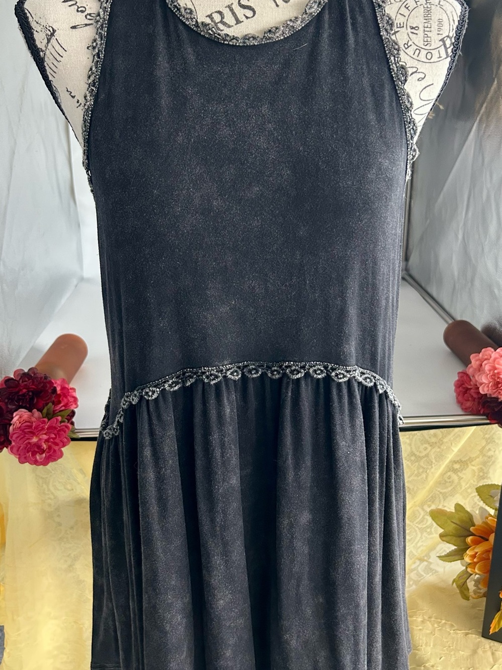 POL babystyle, darkromantic vamp Black Racerback Tank Top/Dress with Lace Trim